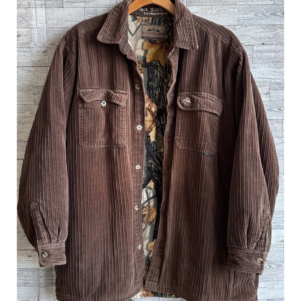 Legendary Whitetails brown corduroy jacket camouflage fleece lining Coat Men XLT